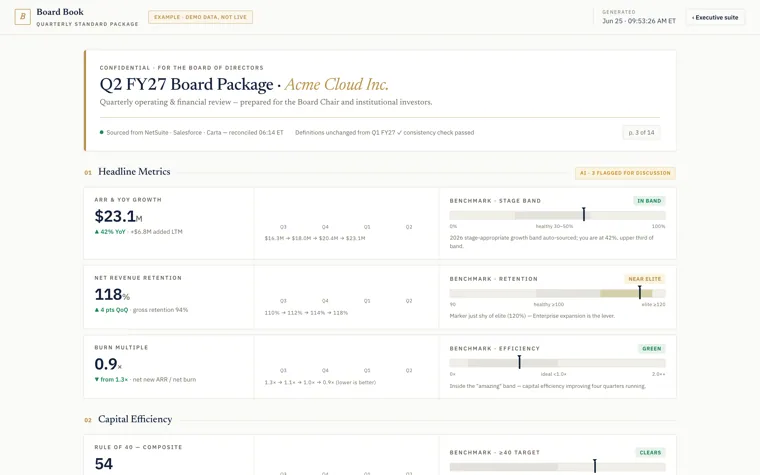 Board reporting — representative artifact