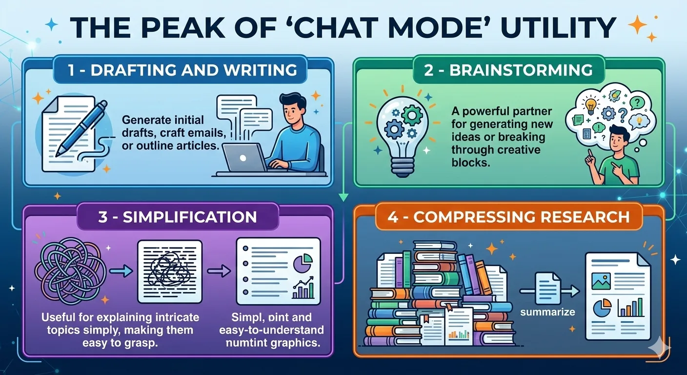 Peak of Chat Mode Utility — Drafting, Brainstorming, Simplification, Compressing Research