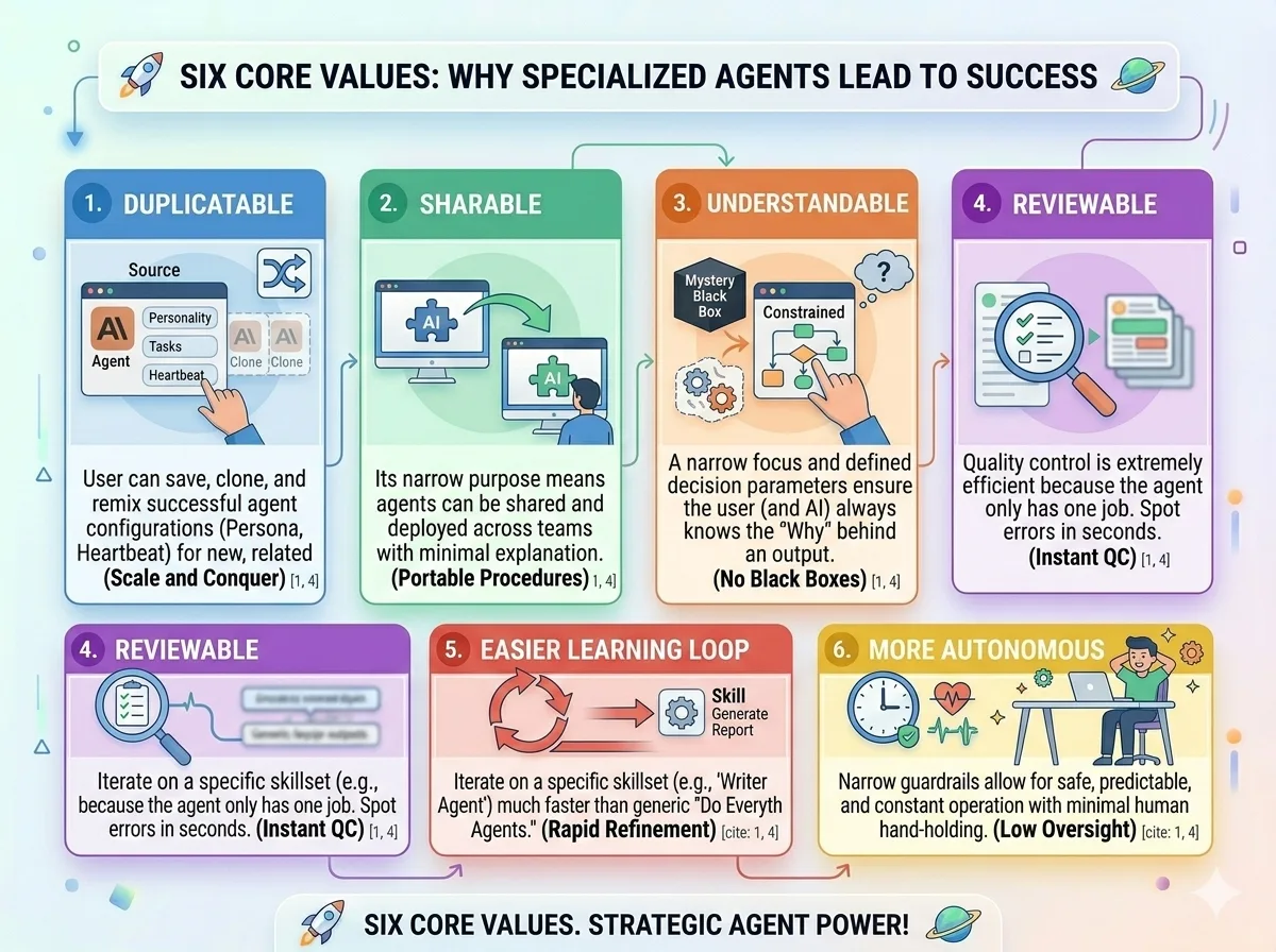 Six Core Values — Duplicable, Sharable, Understandable, Reviewable, Reusable, and More Autonomous