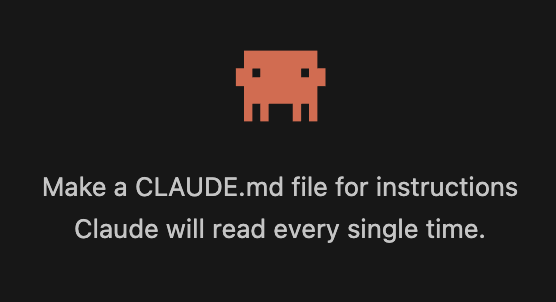 Claude Code's startup tip: a pixel mascot above the line &lsquo;Make a CLAUDE.md file for instructions Claude will read every single time.&rsquo;