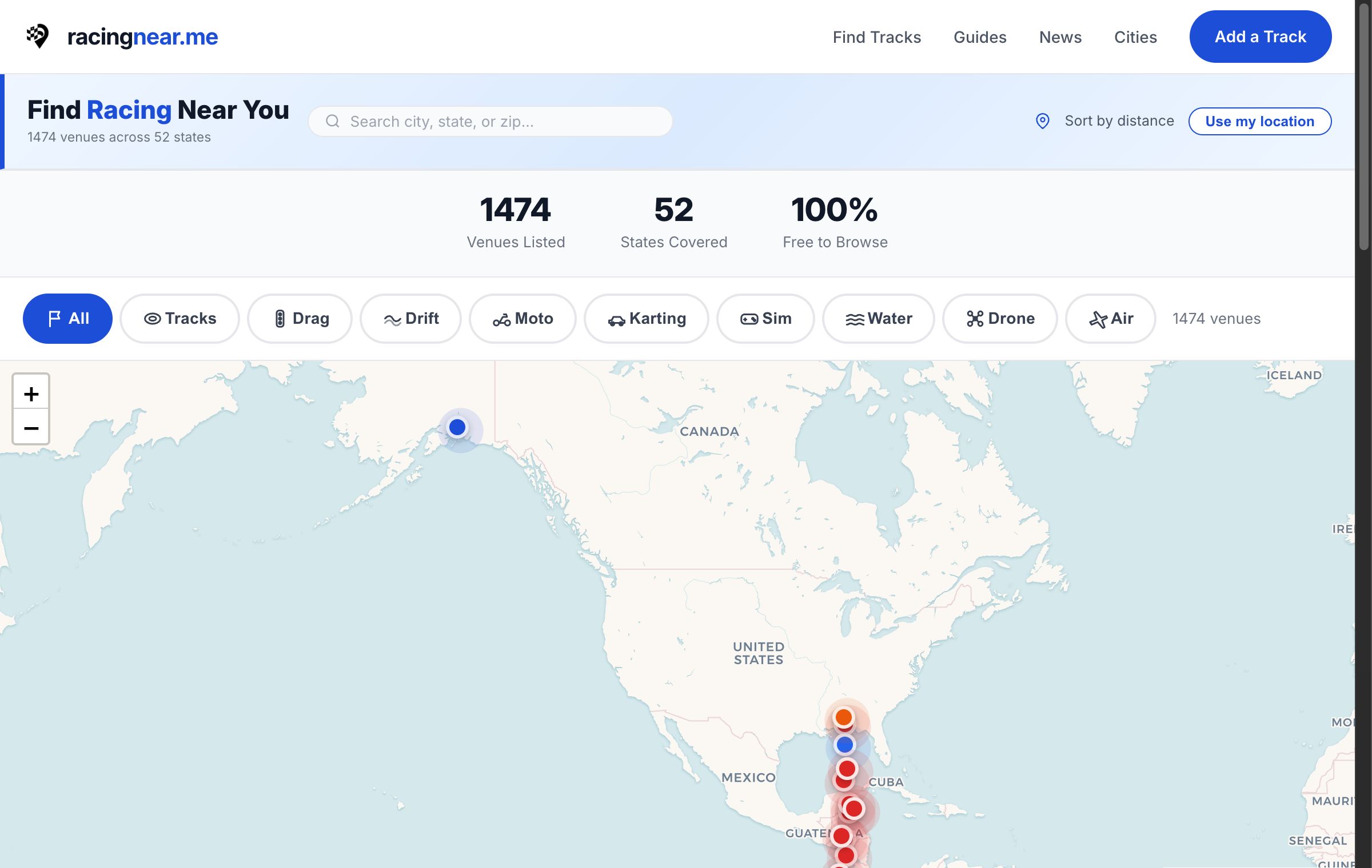 RacingNear.me — racing venue finder