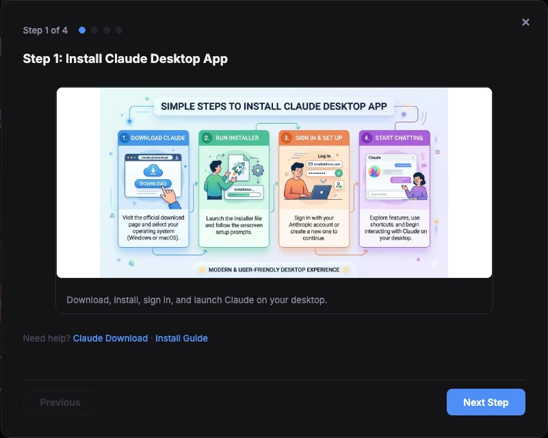 The 5-minute setup guide — step-by-step walkthrough with visuals for installing Claude and your editor. Click to open.